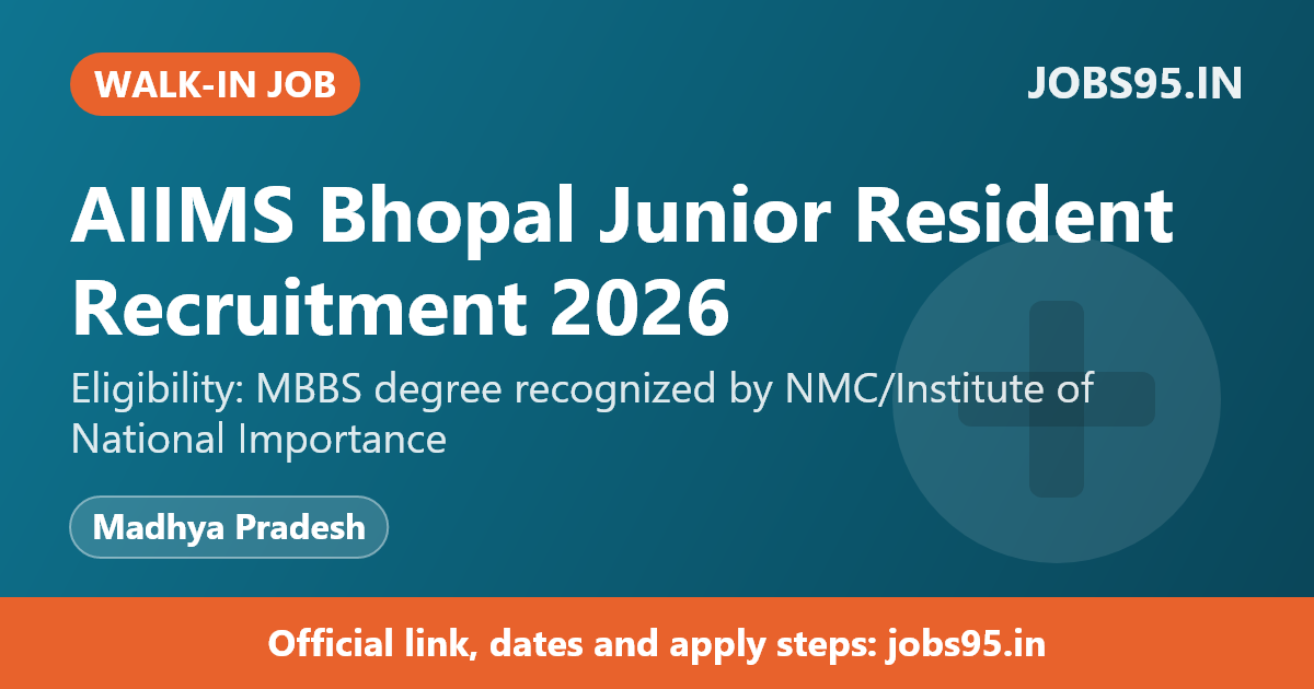 AIIMS Bhopal Junior Resident Recruitment 2026 – Walkin