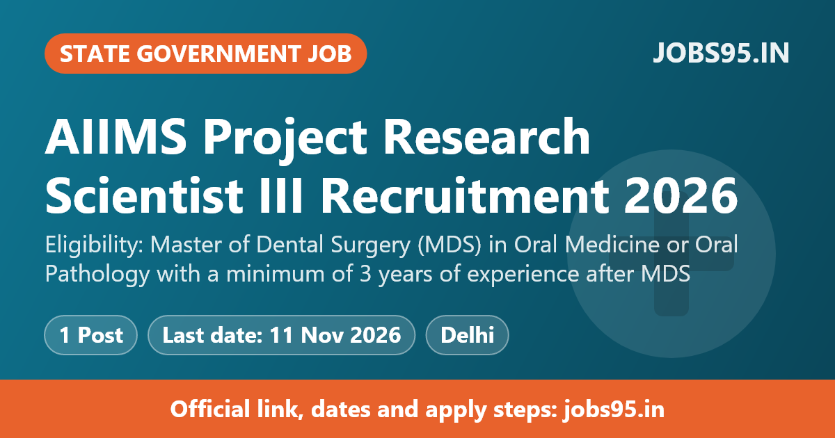 AIIMS Project Research Scientist III Recruitment 2026 – Apply Online