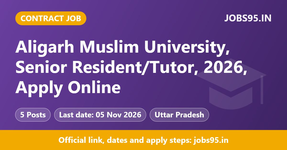 Aligarh Muslim University, Senior Resident/Tutor, 2026, Apply Online