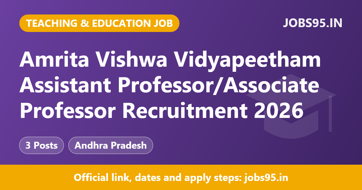 Amrita Vishwa Vidyapeetham Assistant Professor/Associate Professor Recruitment 2026 – Apply Online