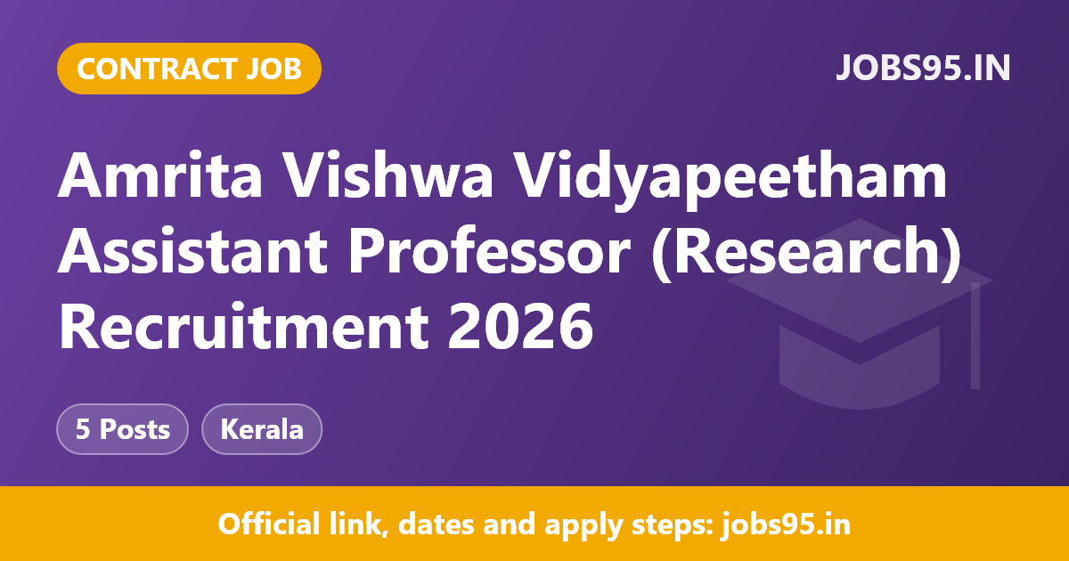 Amrita Vishwa Vidyapeetham Assistant Professor (Research) Recruitment 2026 – Apply Online