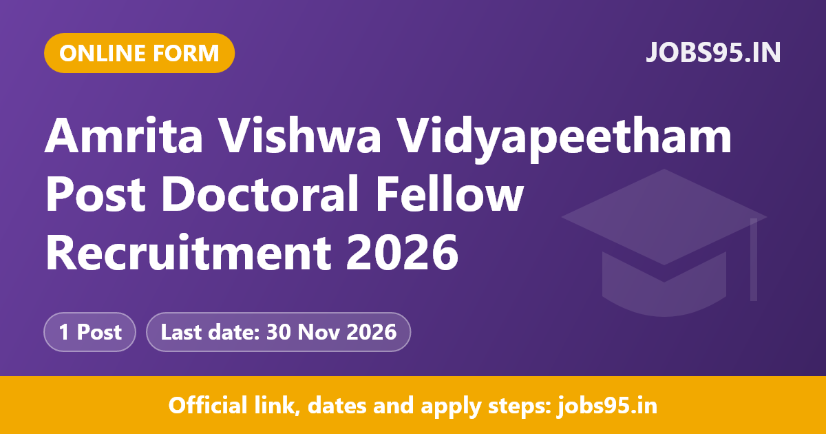 Amrita Vishwa Vidyapeetham Post Doctoral Fellow Recruitment 2026 – Apply Online