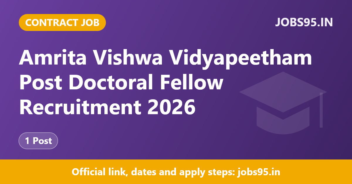 Amrita Vishwa Vidyapeetham Post Doctoral Fellow Recruitment 2026 – Apply Online