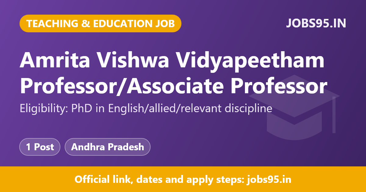 Amrita Vishwa Vidyapeetham Professor/Associate Professor - English Recruitment 2026 – Apply Online