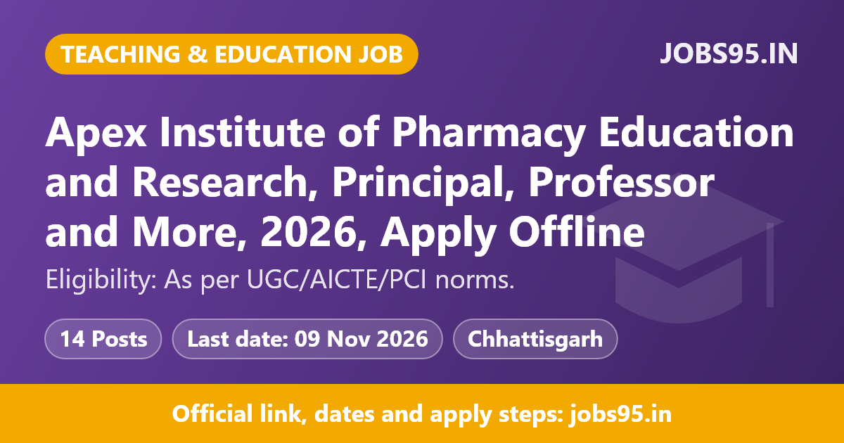 Apex Institute of Pharmacy Education and Research, Principal, Professor and More, 2026, Apply Offline