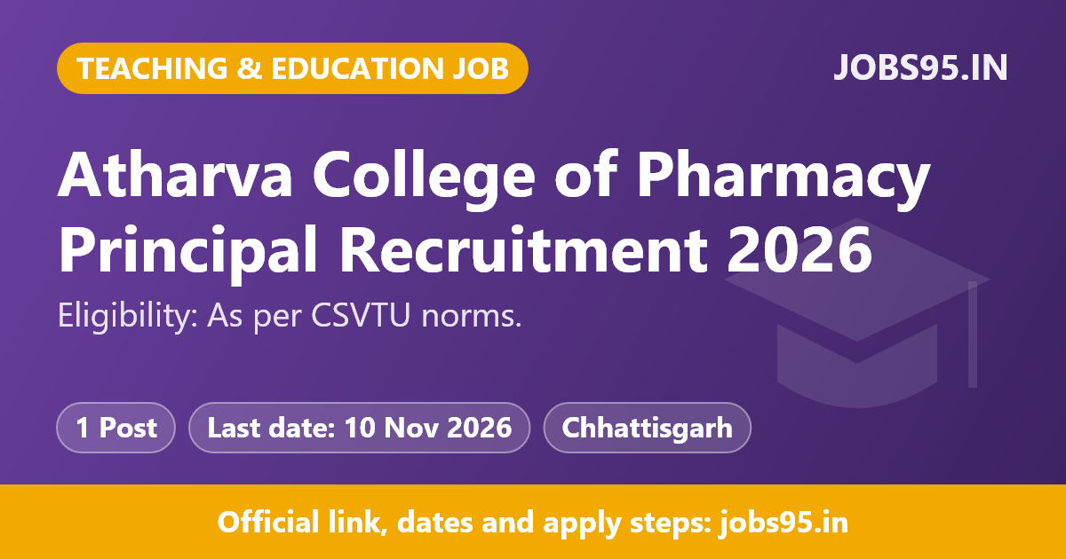 Atharva College of Pharmacy Principal Recruitment 2026 – Apply Online