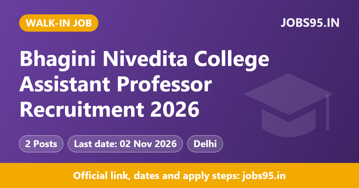 Bhagini Nivedita College Assistant Professor Recruitment 2026 – Walkin