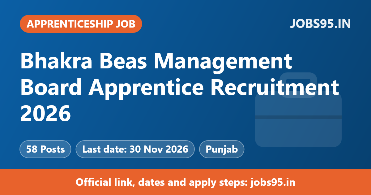Bhakra Beas Management Board Apprentice Recruitment 2026 – Apply Online