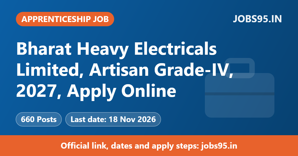 Bharat Heavy Electricals Limited, Artisan Grade-IV, 2027, Apply Online