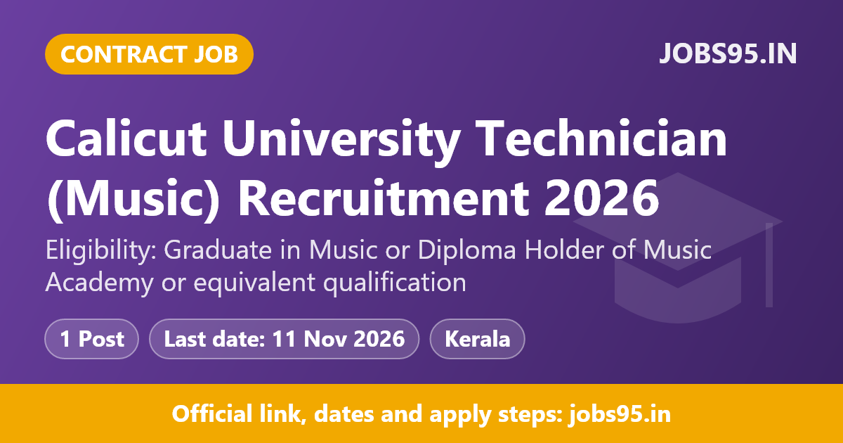 Calicut University Technician (Music) Recruitment 2026 – Apply Online