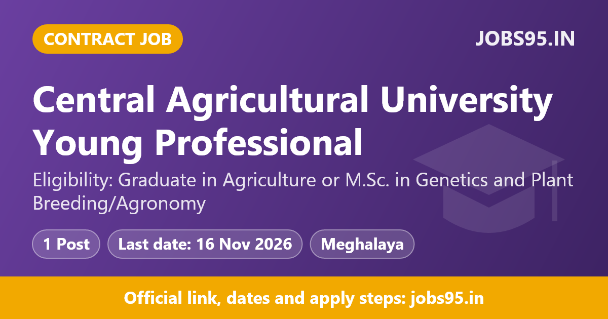 Central Agricultural University Young Professional - I Recruitment 2026 - Apply Online
