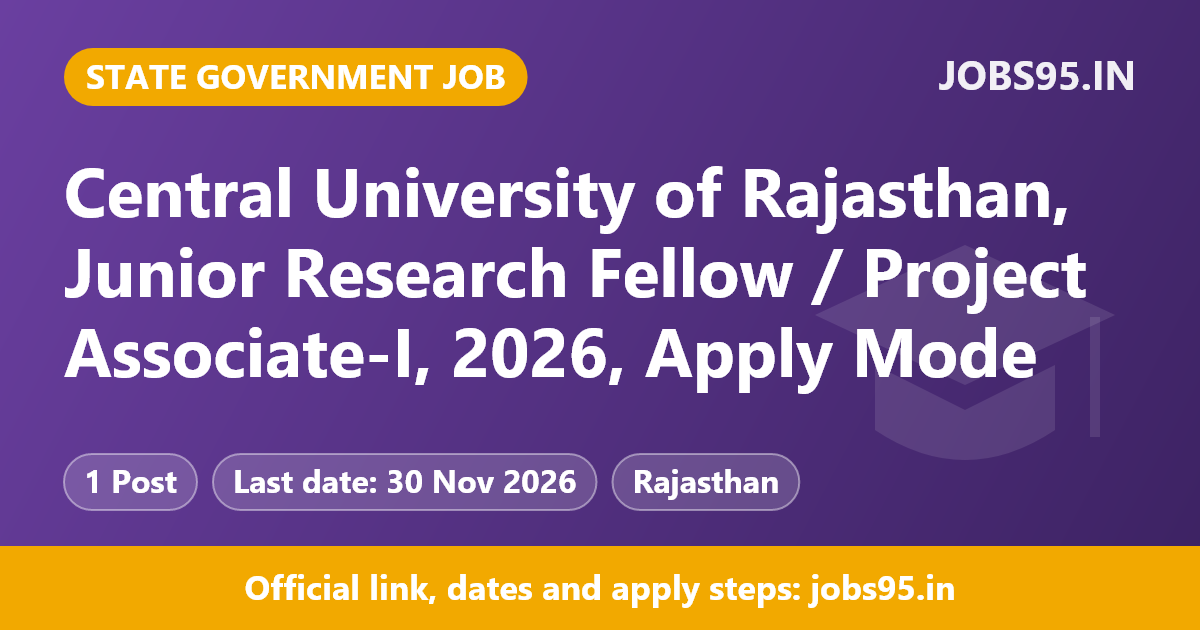 Central University of Rajasthan, Junior Research Fellow / Project Associate-I, 2026, Apply Mode: Online