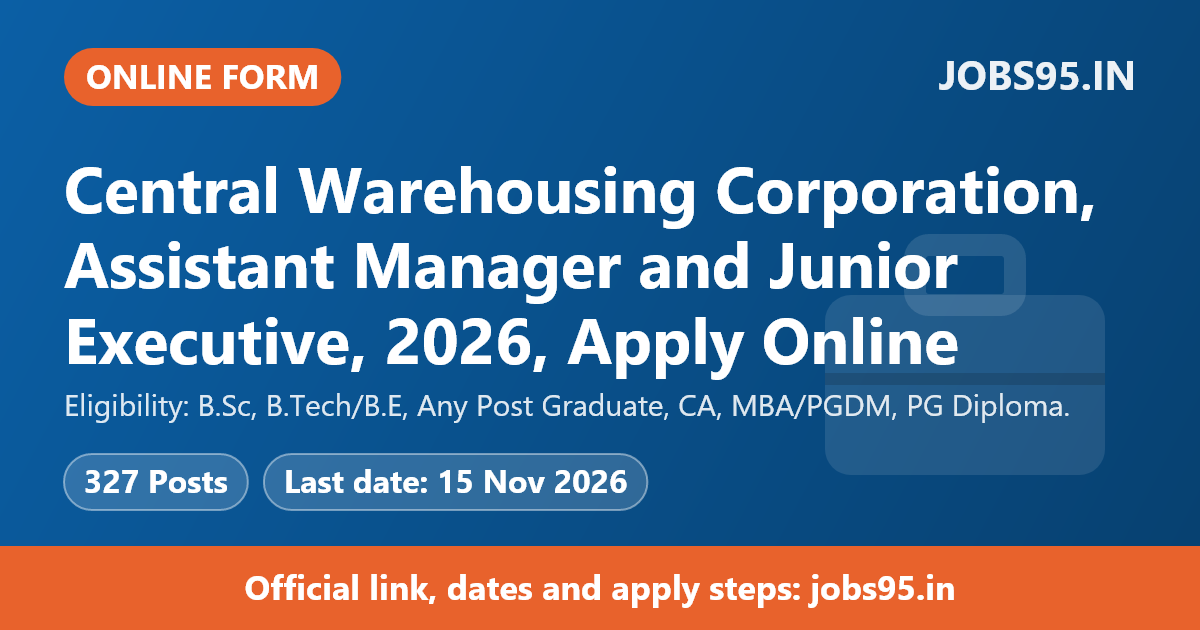 Central Warehousing Corporation, Assistant Manager and Junior Executive, 2026, Apply Online