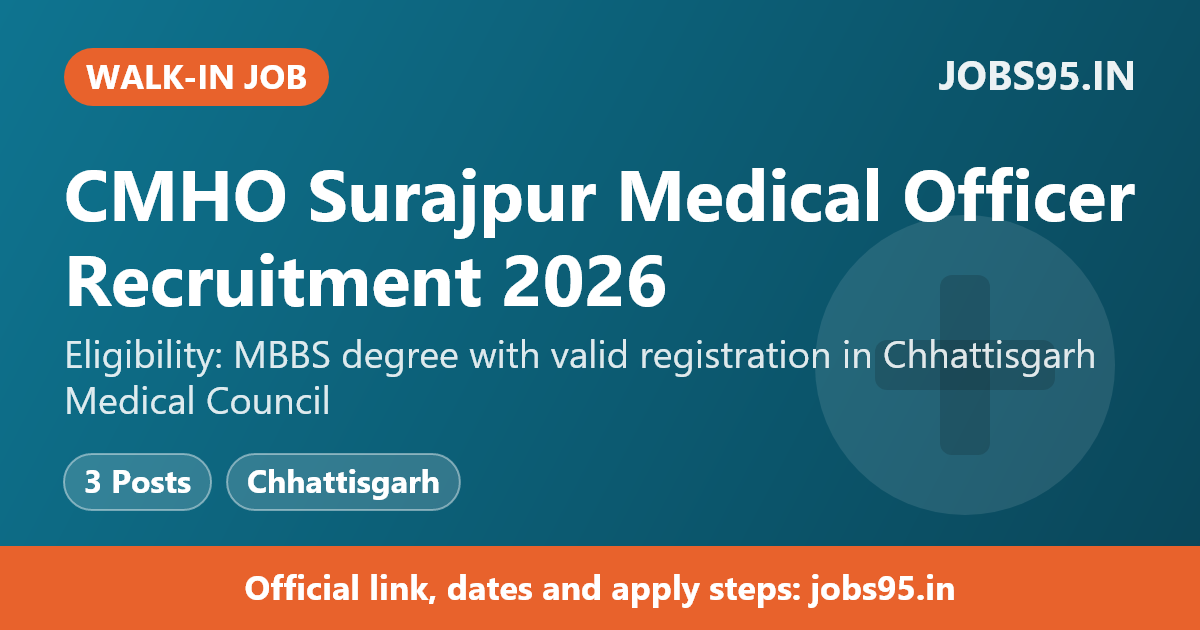CMHO Surajpur Medical Officer Recruitment 2026 – Walk-in for 3 Posts