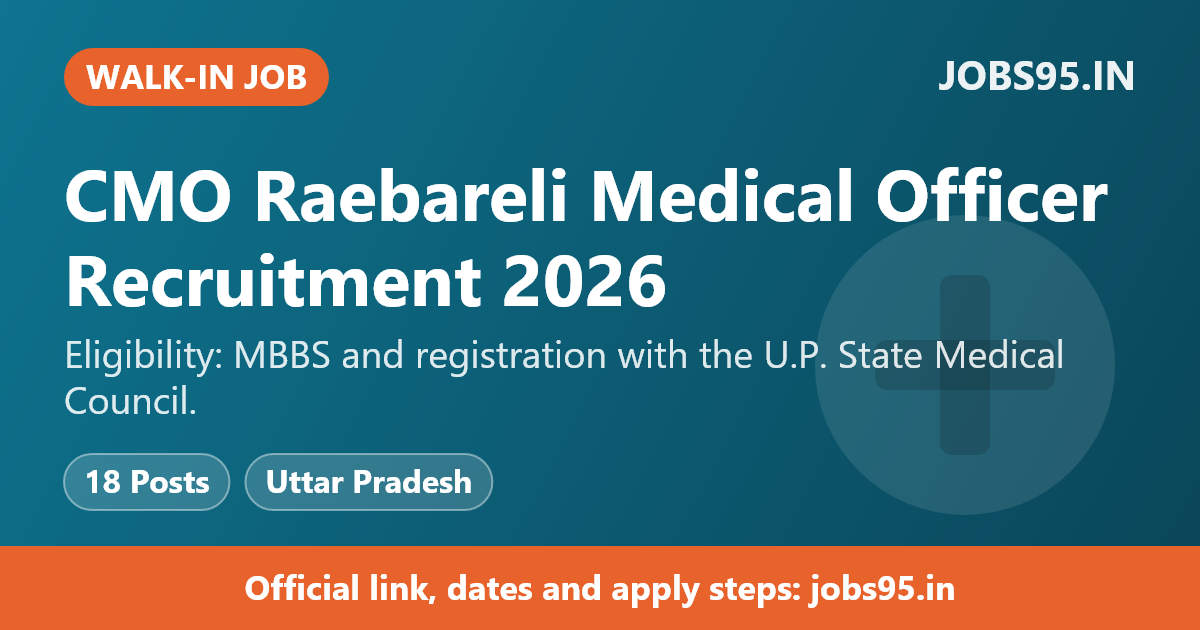 CMO Raebareli Medical Officer Recruitment 2026 – Walkin for 18 Posts