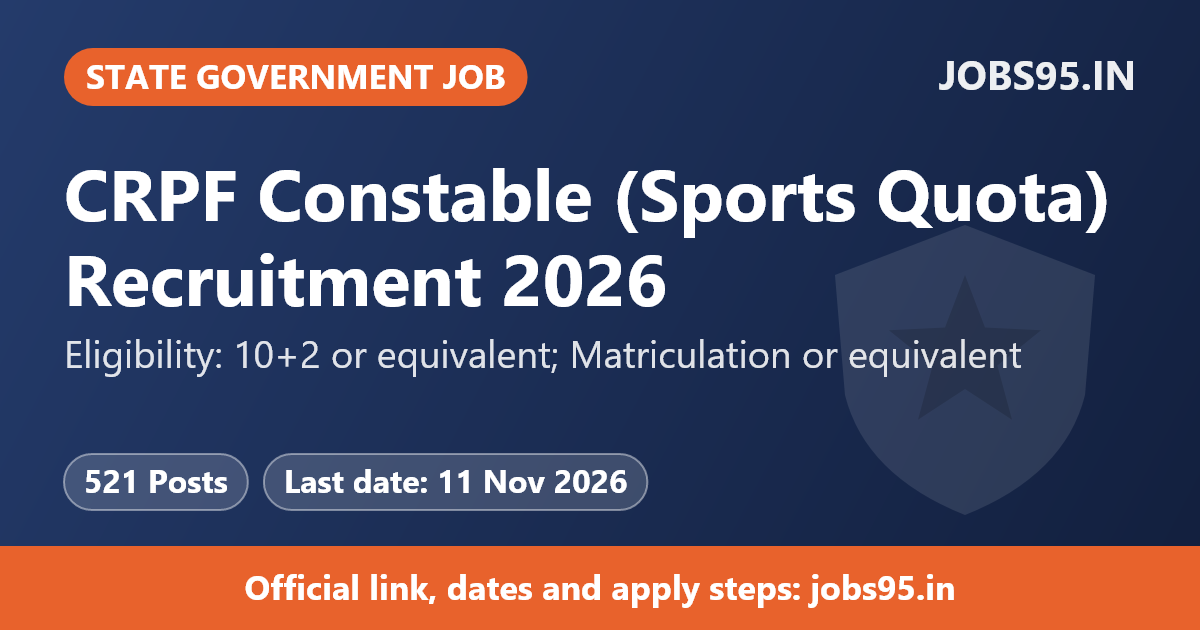 CRPF Constable (Sports Quota) Recruitment 2026 - Apply Online