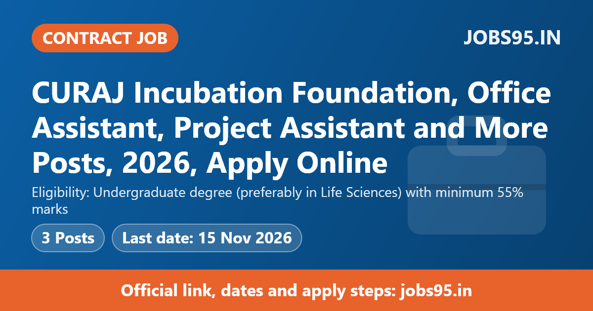 CURAJ Incubation Foundation, Office Assistant, Project Assistant and More Posts, 2026, Apply Online