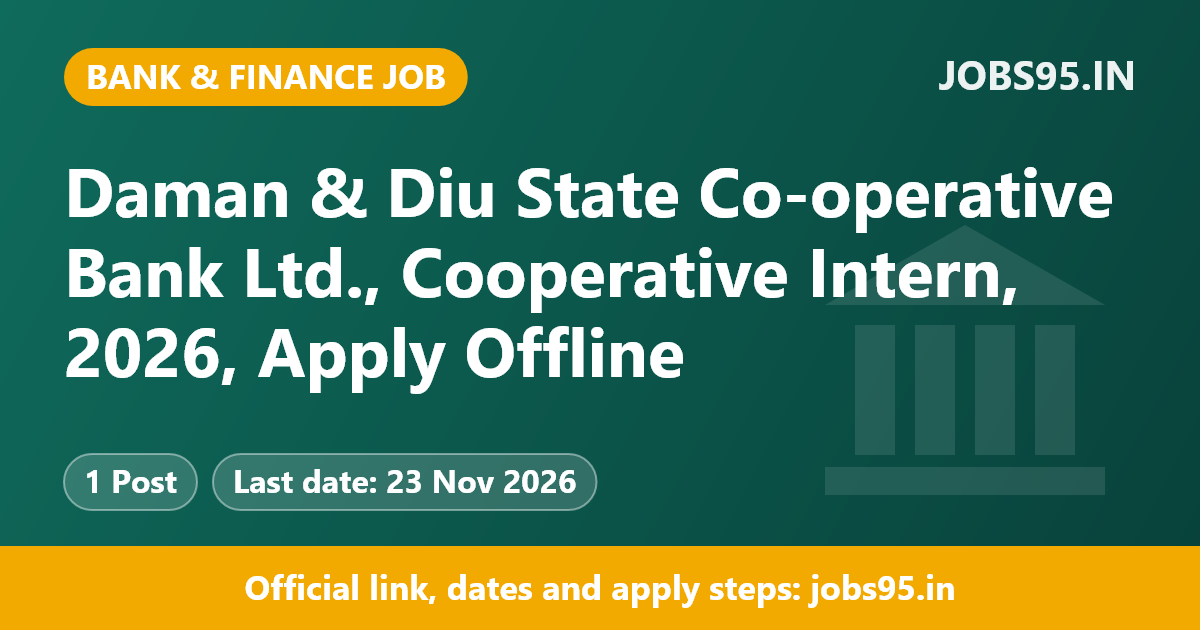 Daman & Diu State Co-operative Bank Ltd., Cooperative Intern, 2026, Apply Offline