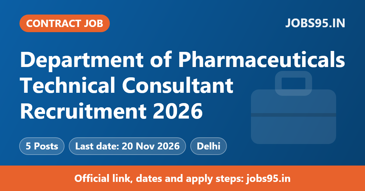 Department of Pharmaceuticals Technical Consultant Recruitment 2026 – Apply Offline