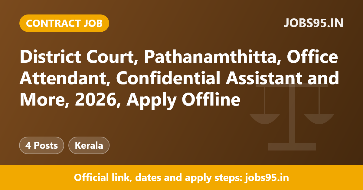 District Court, Pathanamthitta, Office Attendant, Confidential Assistant and More, 2026, Apply Offline