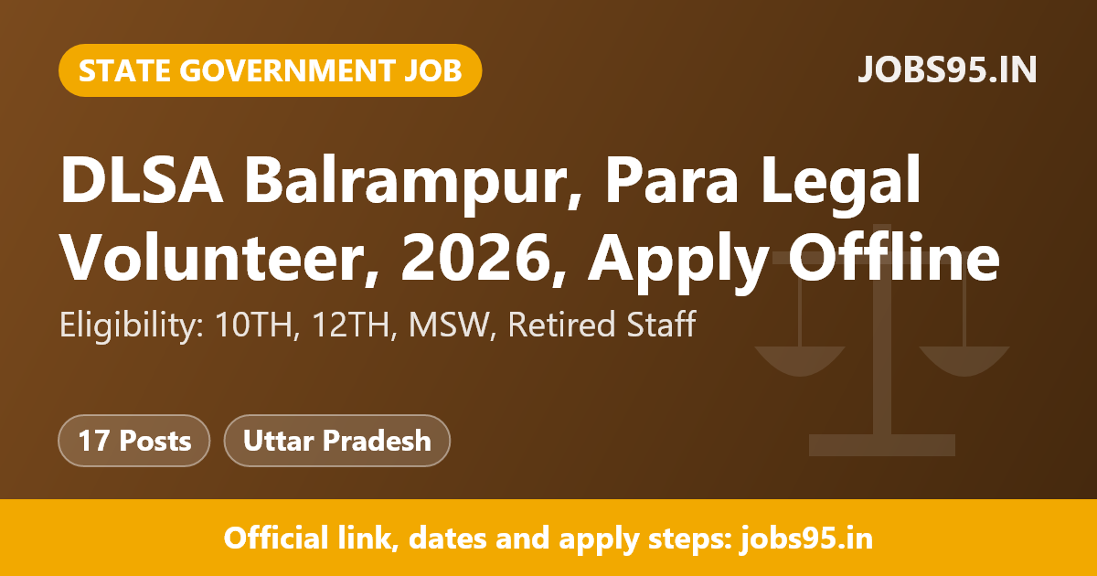 DLSA Balrampur, Para Legal Volunteer, 2026, Apply Offline