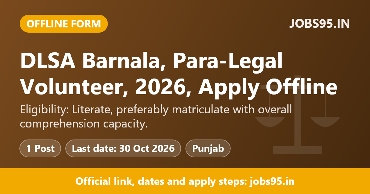 DLSA Barnala, Para-Legal Volunteer, 2026, Apply Offline