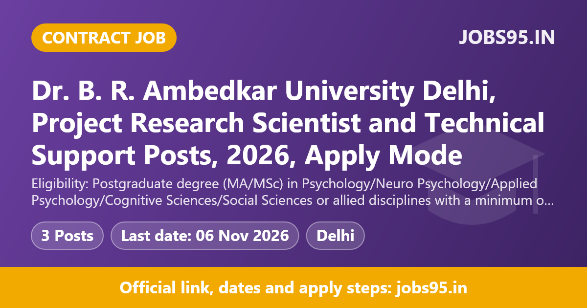 Dr. B. R. Ambedkar University Delhi, Project Research Scientist and Technical Support Posts, 2026, Apply Mode: Email