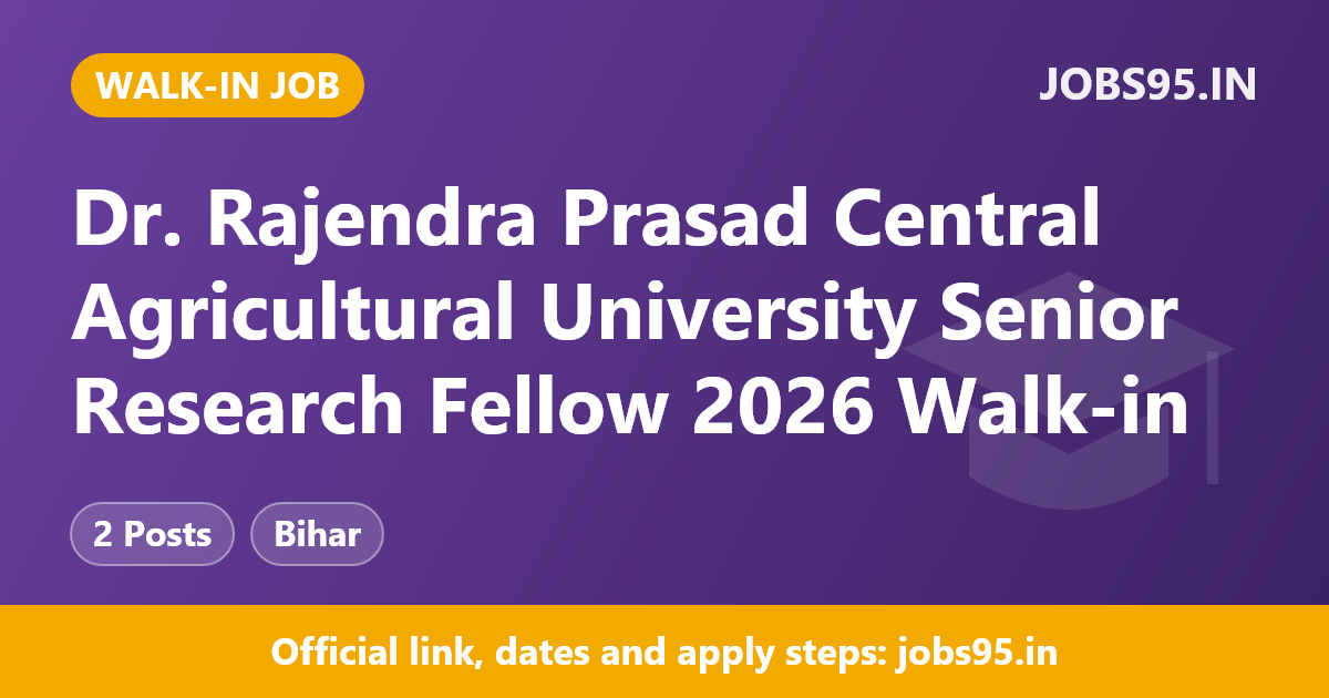 Dr. Rajendra Prasad Central Agricultural University Senior Research Fellow 2026 Walk-in