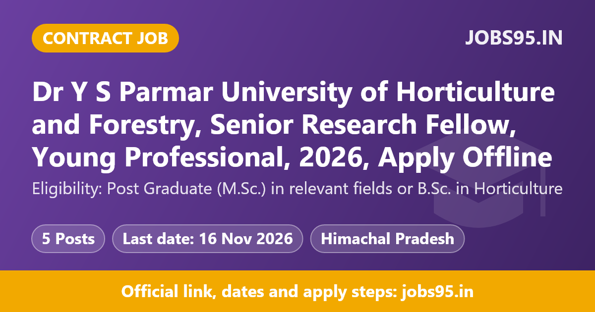 Dr Y S Parmar University of Horticulture and Forestry, Senior Research Fellow, Young Professional, 2026, Apply Offline
