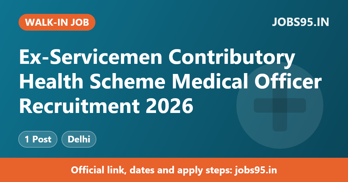 Ex-Servicemen Contributory Health Scheme Medical Officer Recruitment 2026 – Apply Offline