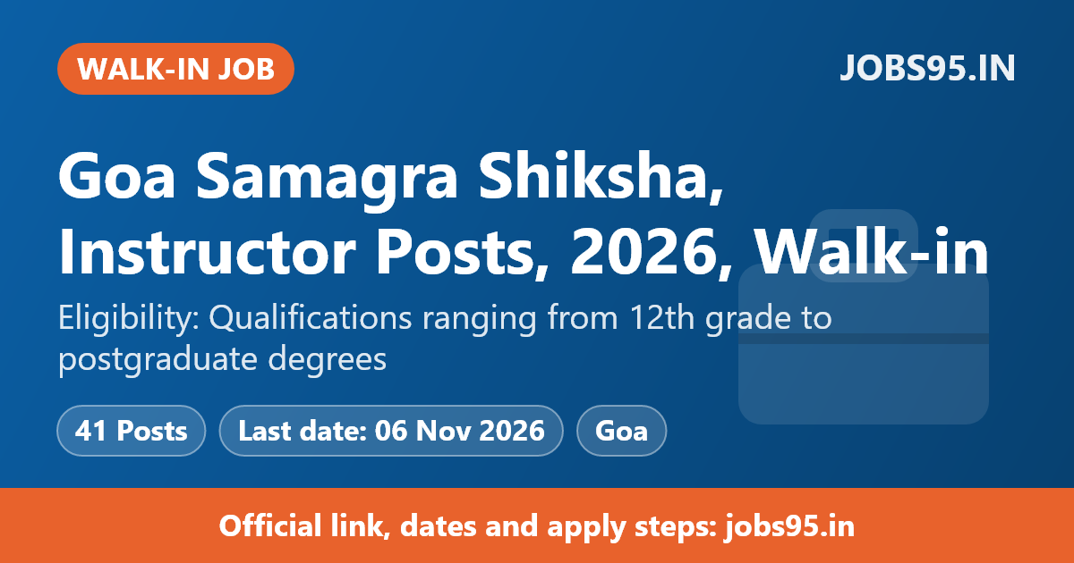 Goa Samagra Shiksha, Instructor Posts, 2026, Walk-in