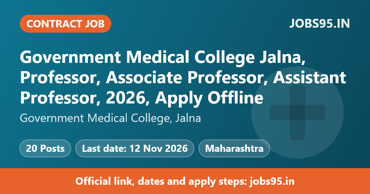 Government Medical College Jalna, Professor, Associate Professor, Assistant Professor, 2026, Apply Offline