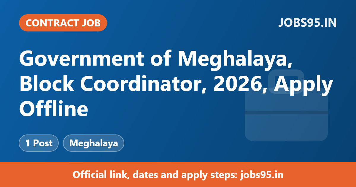 Government of Meghalaya, Block Coordinator, 2026, Apply Offline