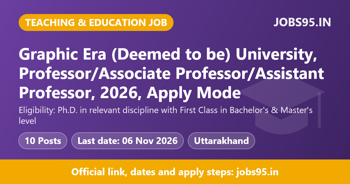 Graphic Era (Deemed to be) University, Professor/Associate Professor/Assistant Professor, 2026, Apply Mode: Email