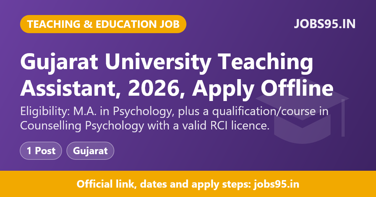 Gujarat University Teaching Assistant, 2026, Apply Offline