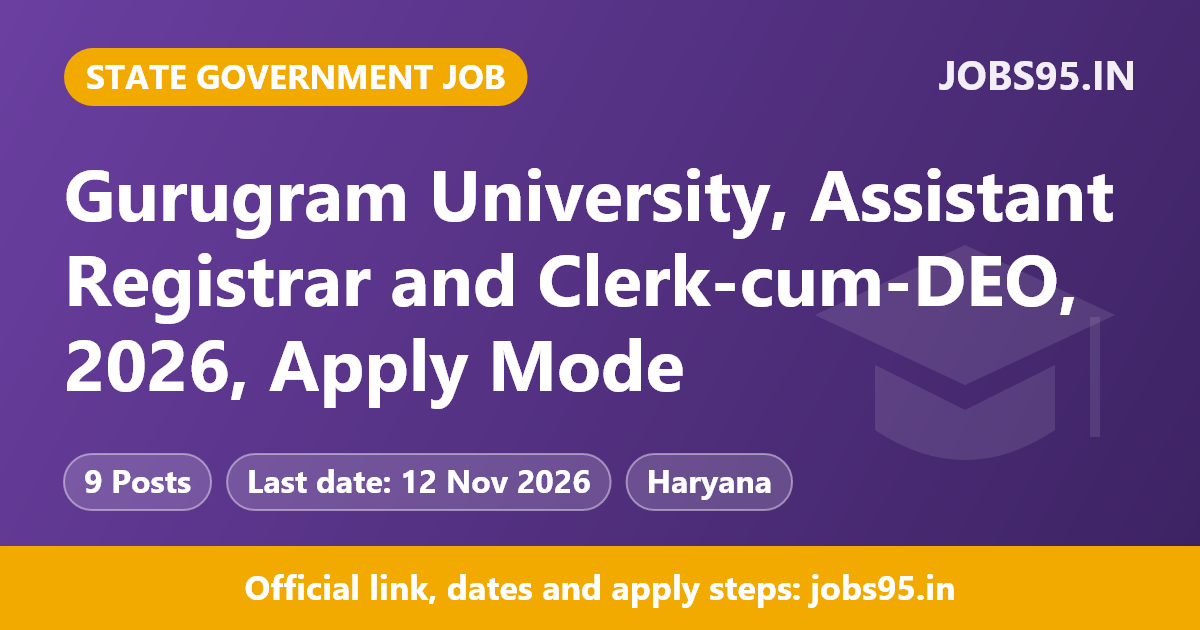 Gurugram University, Assistant Registrar and Clerk-cum-DEO, 2026, Apply Mode: Email
