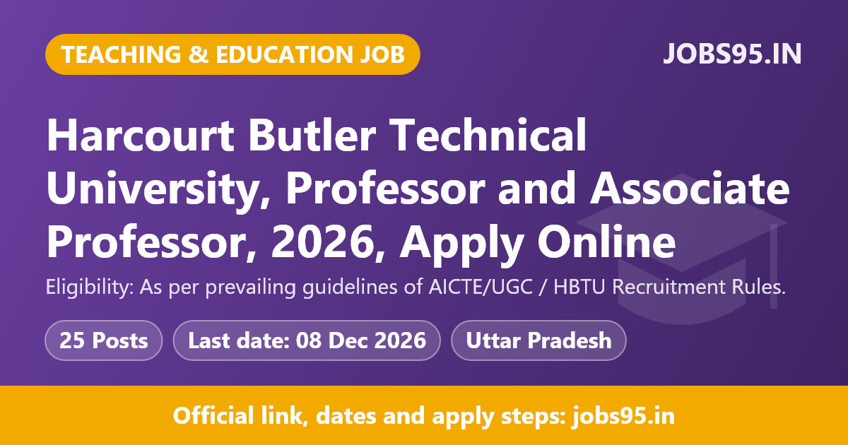 Harcourt Butler Technical University, Professor and Associate Professor, 2026, Apply Online