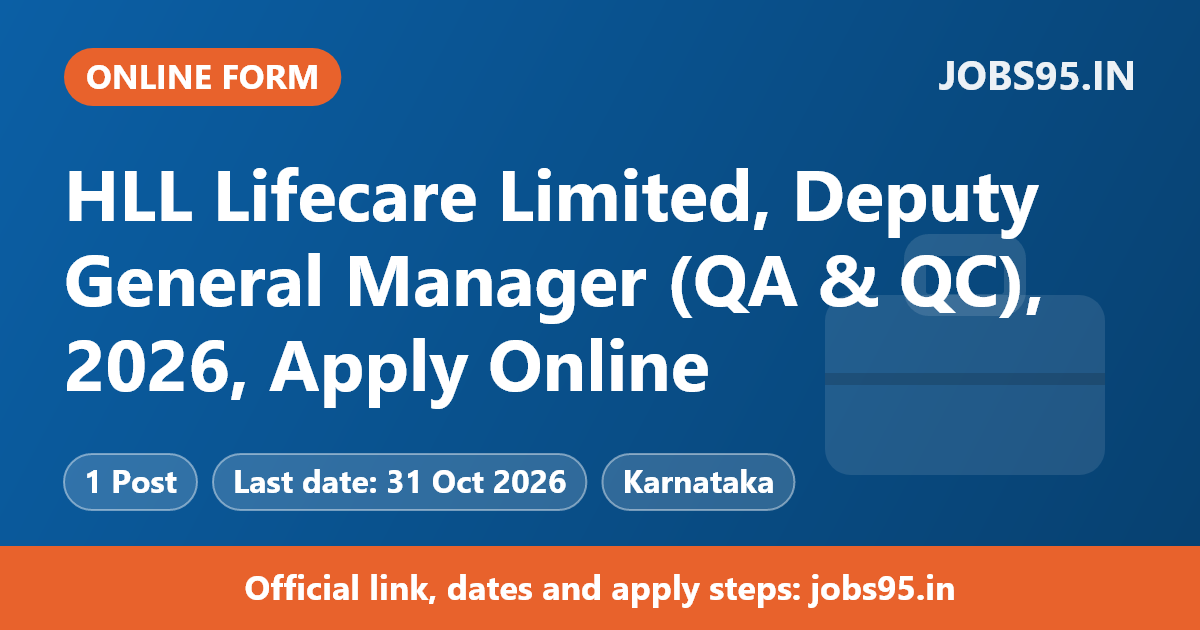 HLL Lifecare Limited, Deputy General Manager (QA & QC), 2026, Apply Online