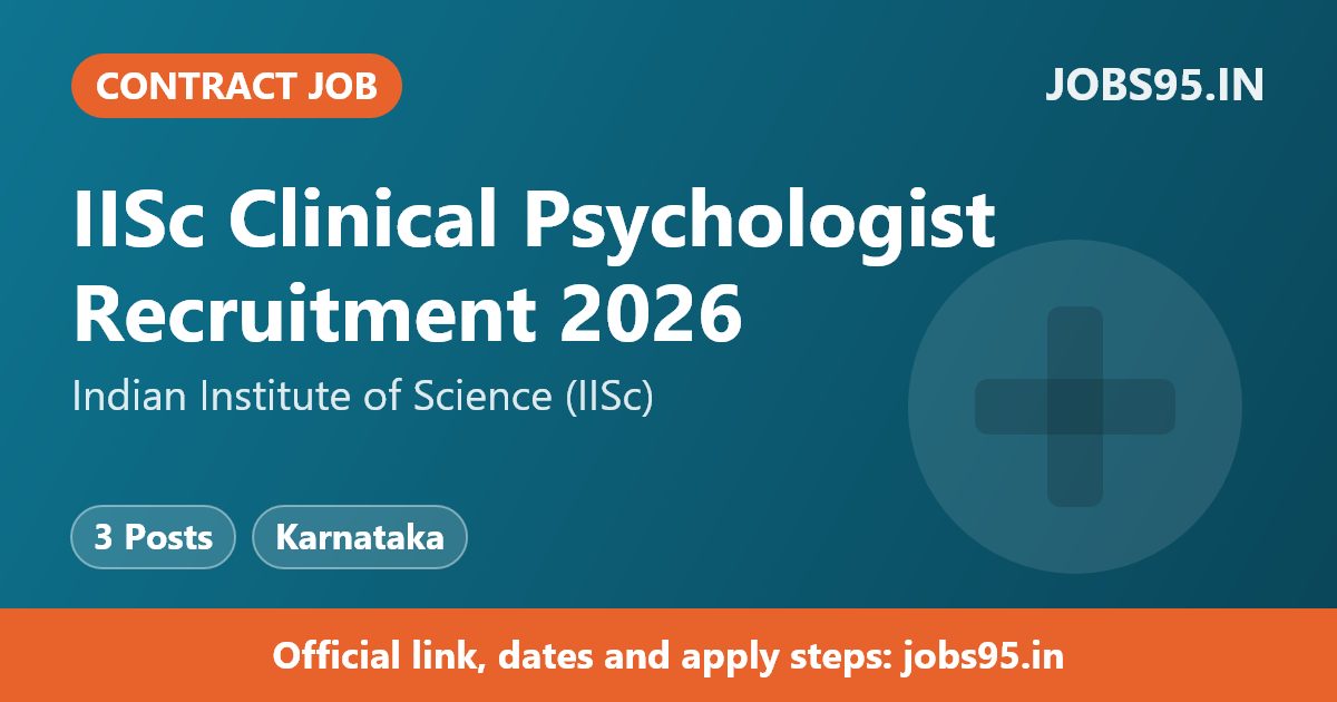 IISc Clinical Psychologist Recruitment 2026 – Apply Online