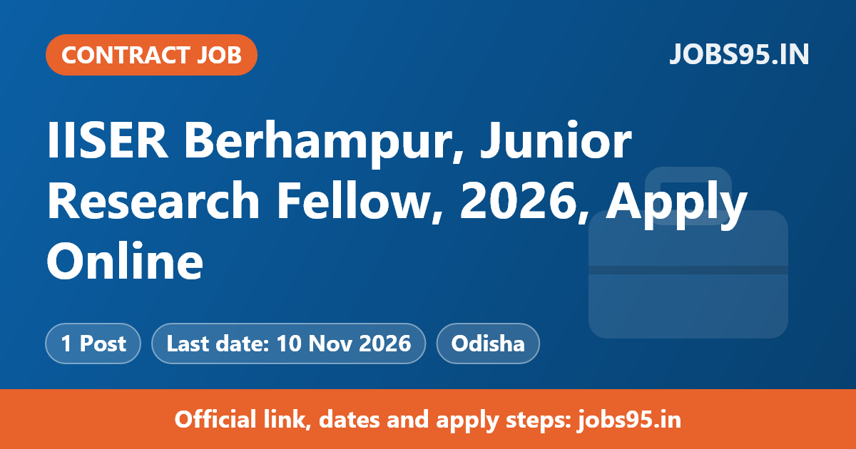 IISER Berhampur, Junior Research Fellow, 2026, Apply Online