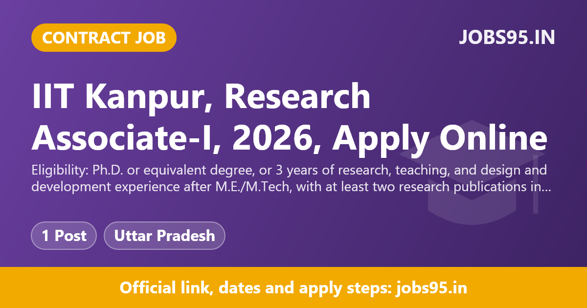 IIT Kanpur, Research Associate-I, 2026, Apply Online