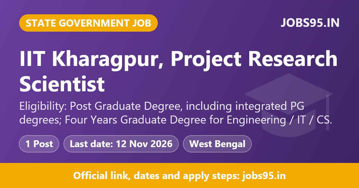 IIT Kharagpur, Project Research Scientist - I, 2026, Apply Online