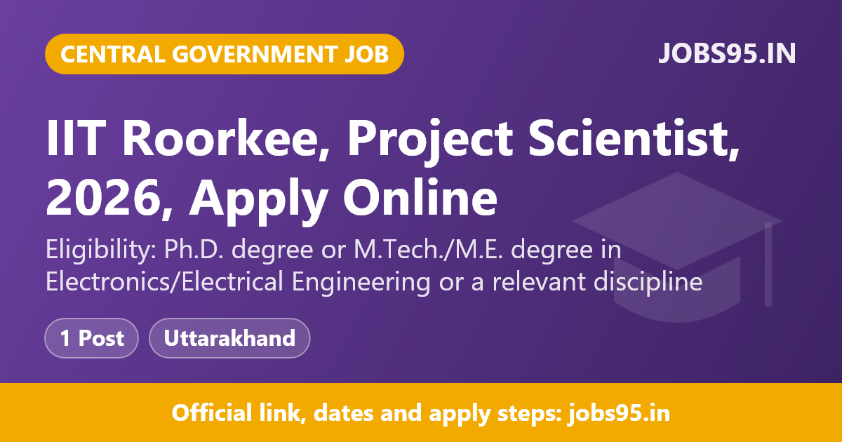 IIT Roorkee, Project Scientist, 2026, Apply Online