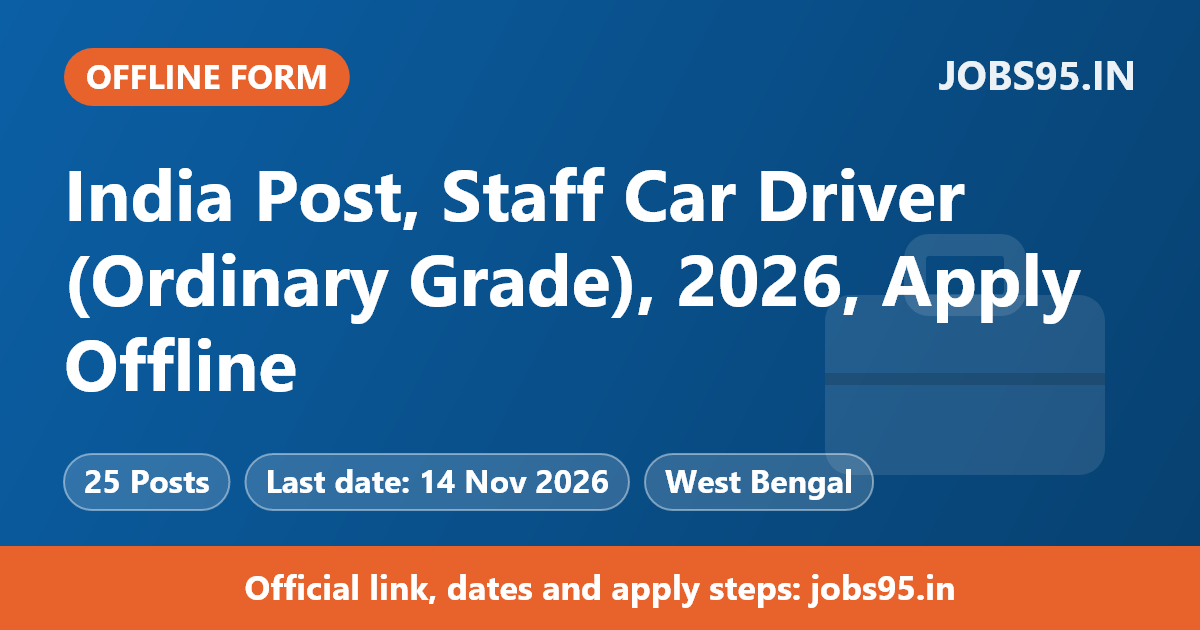 India Post, Staff Car Driver (Ordinary Grade), 2026, Apply Offline