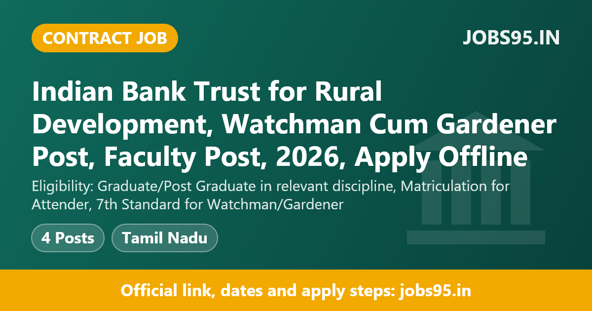Indian Bank Trust for Rural Development, Watchman Cum Gardener Post, Faculty Post, 2026, Apply Offline