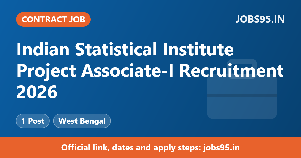 Indian Statistical Institute Project Associate-I Recruitment 2026 – Apply Online