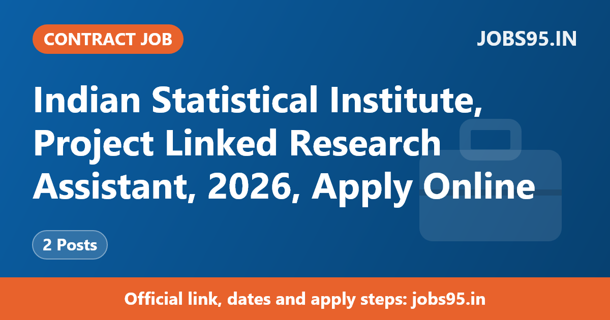 Indian Statistical Institute, Project Linked Research Assistant, 2026, Apply Online