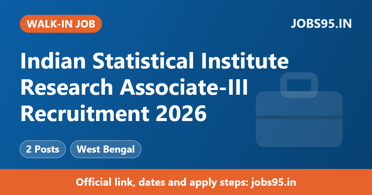 Indian Statistical Institute Research Associate-III Recruitment 2026 – Apply Online