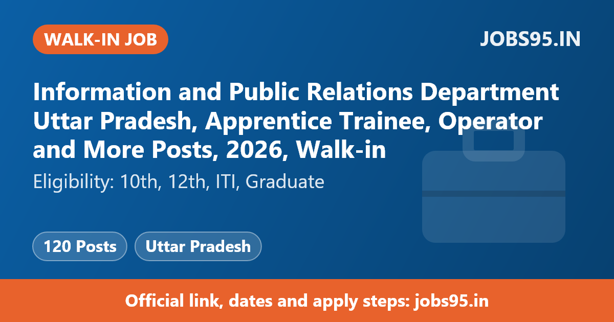 Information and Public Relations Department Uttar Pradesh, Apprentice Trainee, Operator and More Posts, 2026, Walk-in