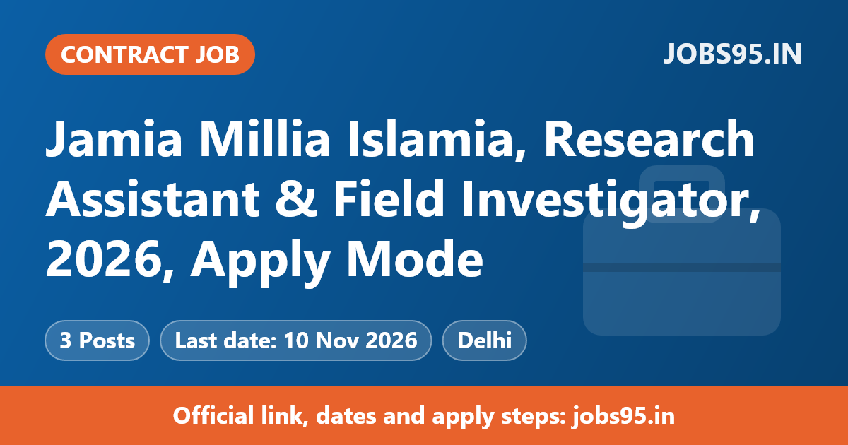 Jamia Millia Islamia, Research Assistant & Field Investigator, 2026, Apply Mode: Email